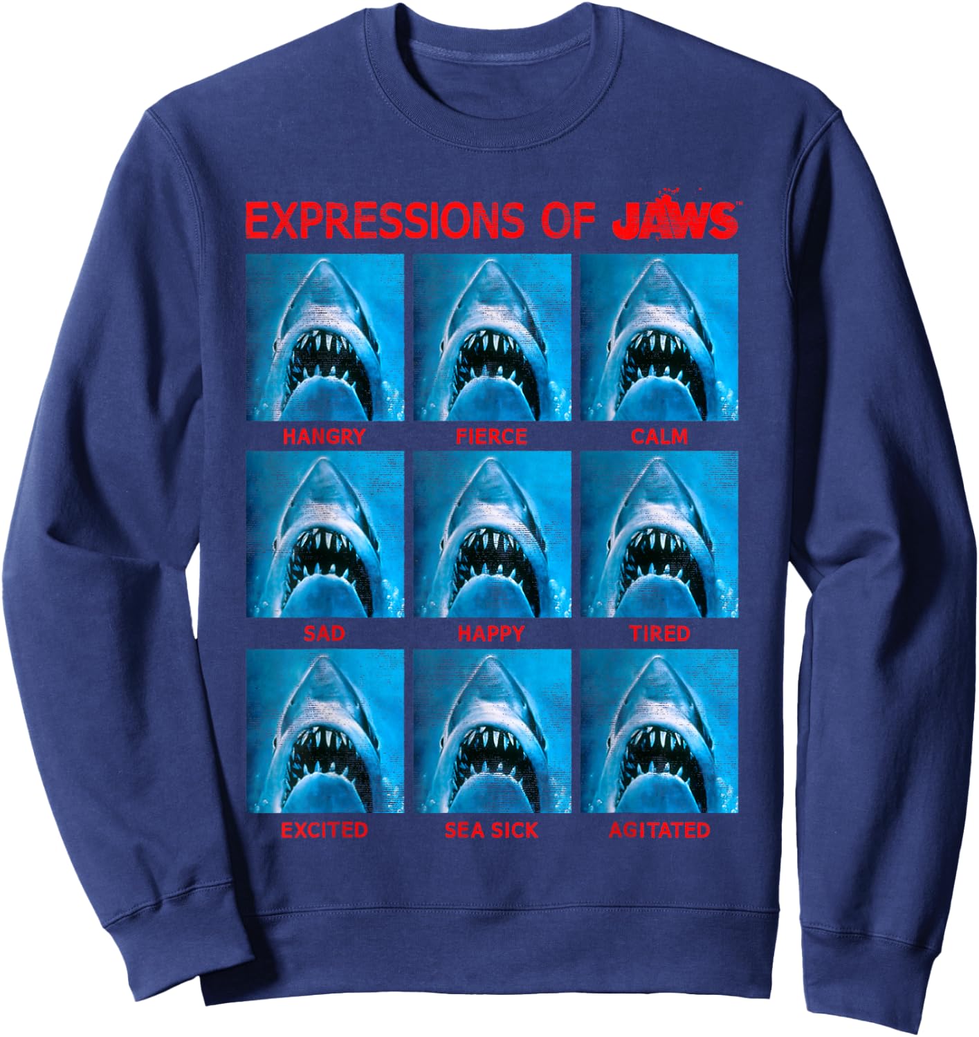 Jaws The Expressions of Jaws Photo Grid Panel Small Sweatshirt - Sweatshirt | Navy