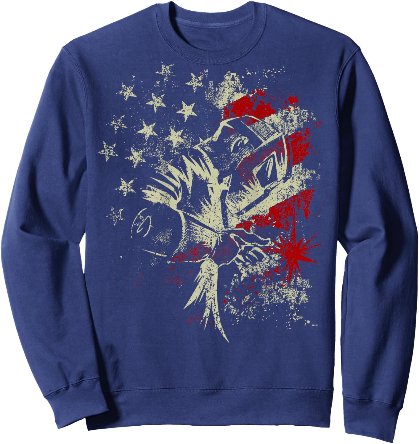 Welding Vintage Patriotic USA American Flag Welder On Back Sweatshirt - Sweatshirt | Navy