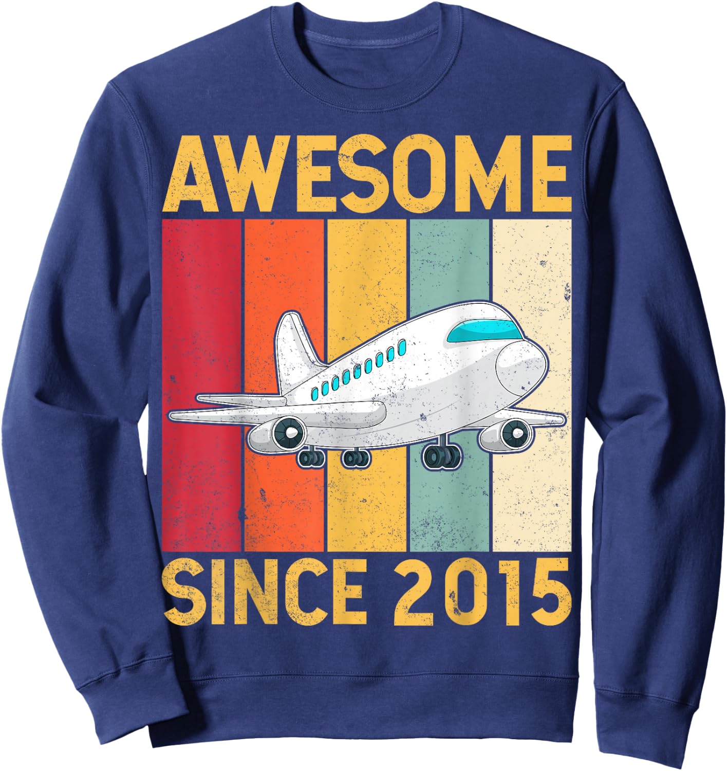 Awesome Since 2015 Airplane Pilot 10 Years Old 10th Birthday Sweatshirt - Sweatshirt | Navy