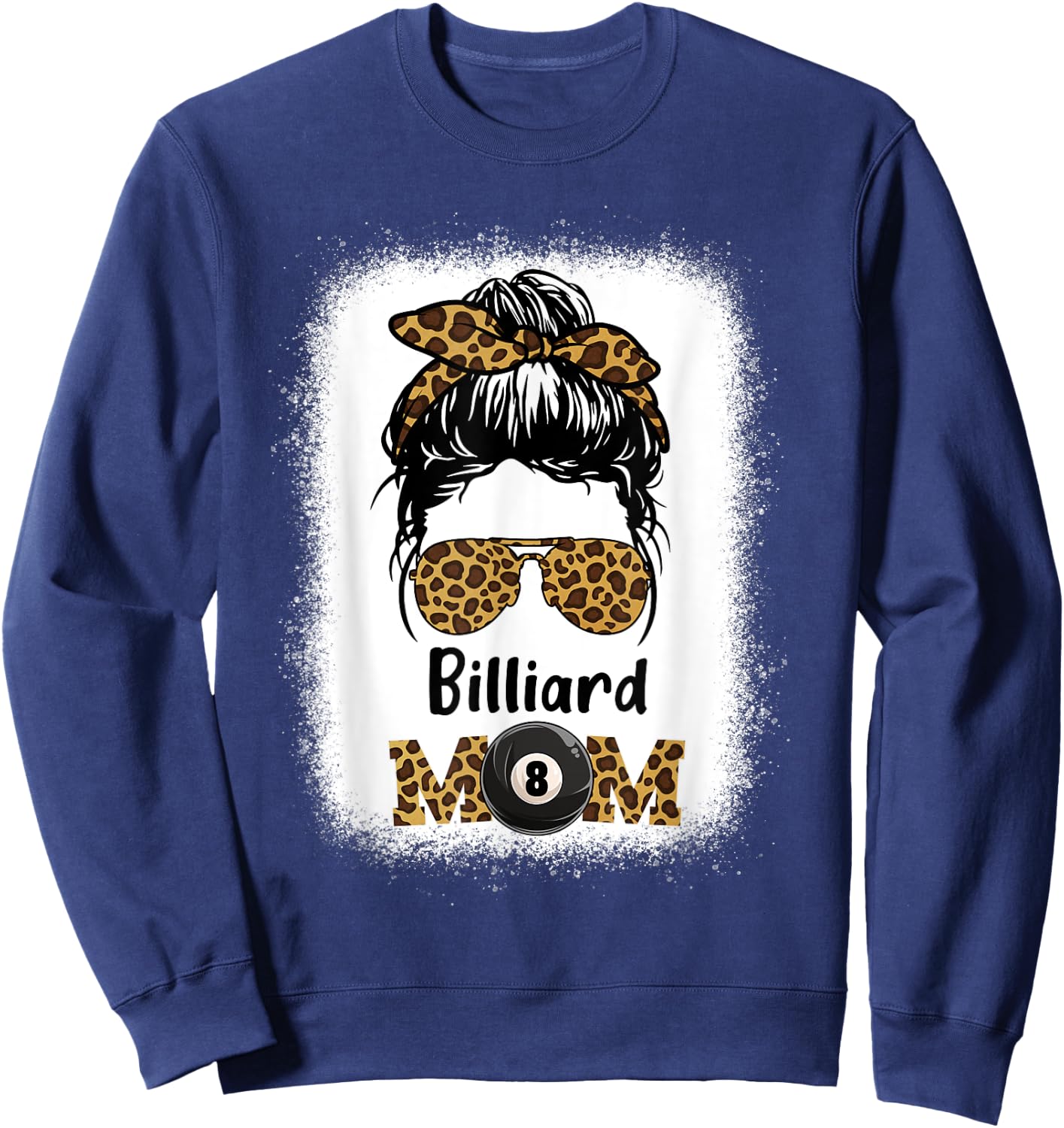 Billard Mom Bleached Leopard Print Pool Balls Player Women Sweatshirt - Sweatshirt | Navy
