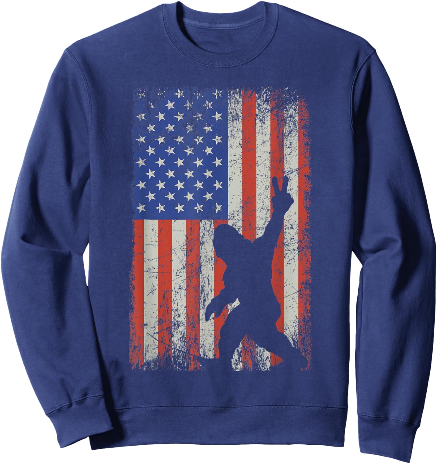 Bigfoot Sasquatch Rock and Roll American Flag 4th of July Women Kids Men Sweatshirt - Sweatshirt | Navy