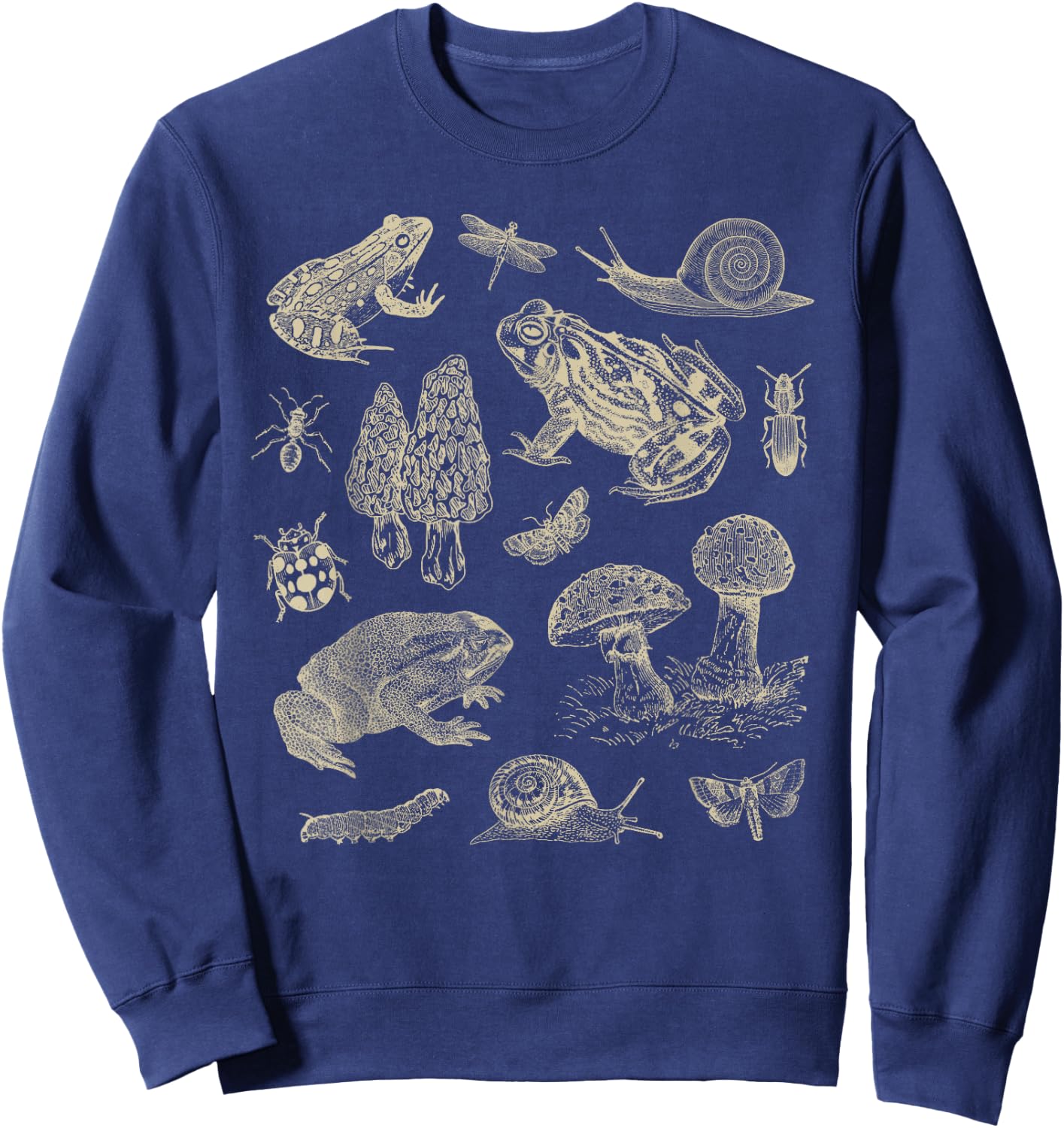 Frog Mushroom 90s Vintage Dark Academia Aesthetic Biology Sweatshirt - Sweatshirt | Navy
