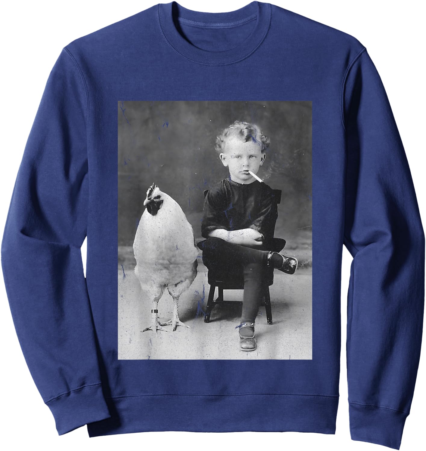 Smoking Boy With Chicken Vintage Bizarre Weird Sweatshirt - Sweatshirt | Navy