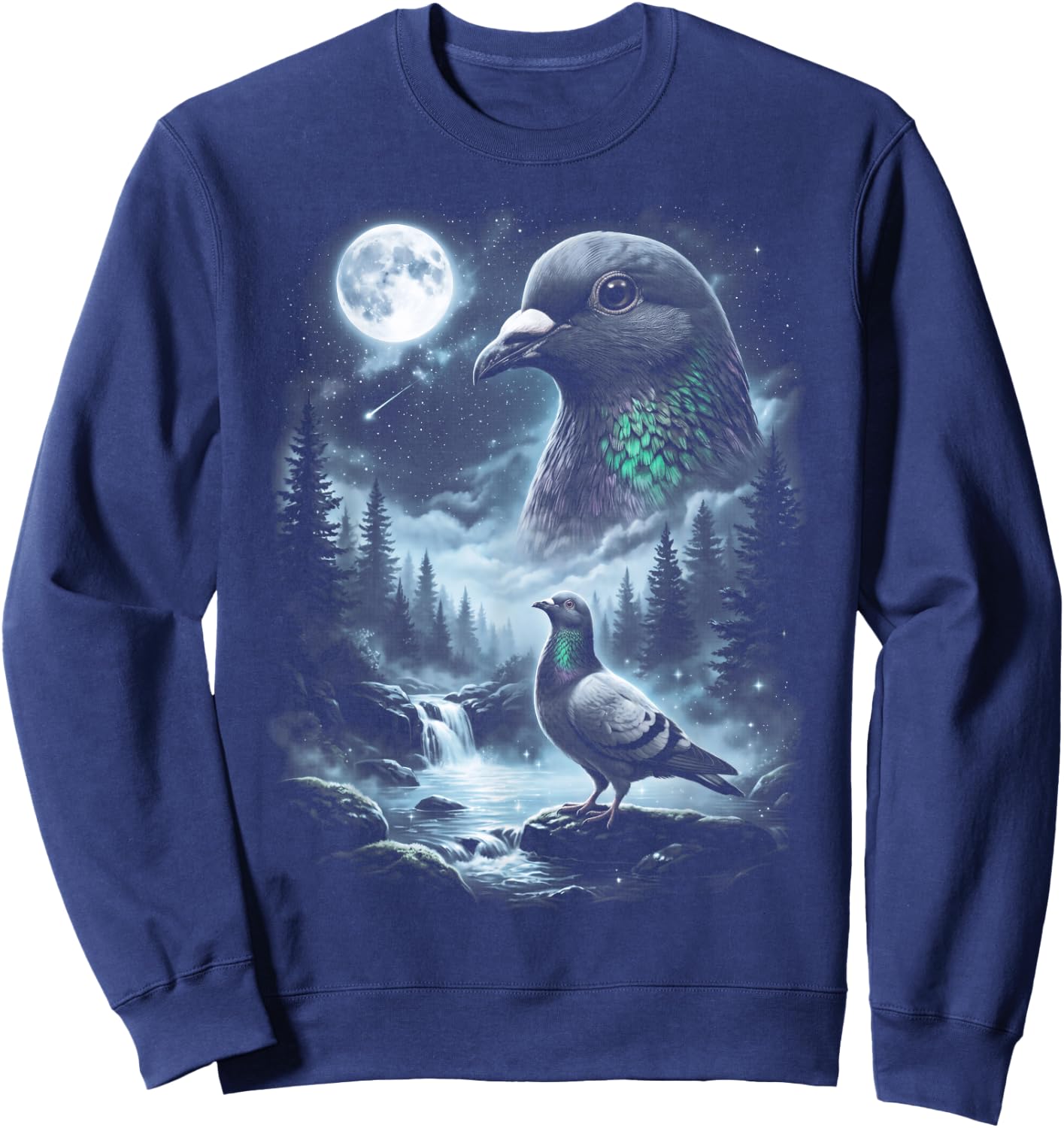 Pigeon Howling at Moon 90's Retro Birdwatcher Sweatshirt - Sweatshirt | Navy