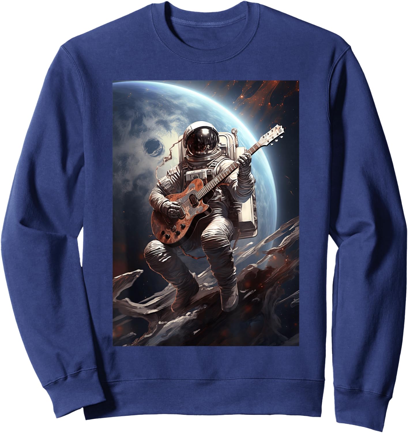 Astronaut Playing Guitar With A Space With Spaceship Sweatshirt - Sweatshirt | Navy