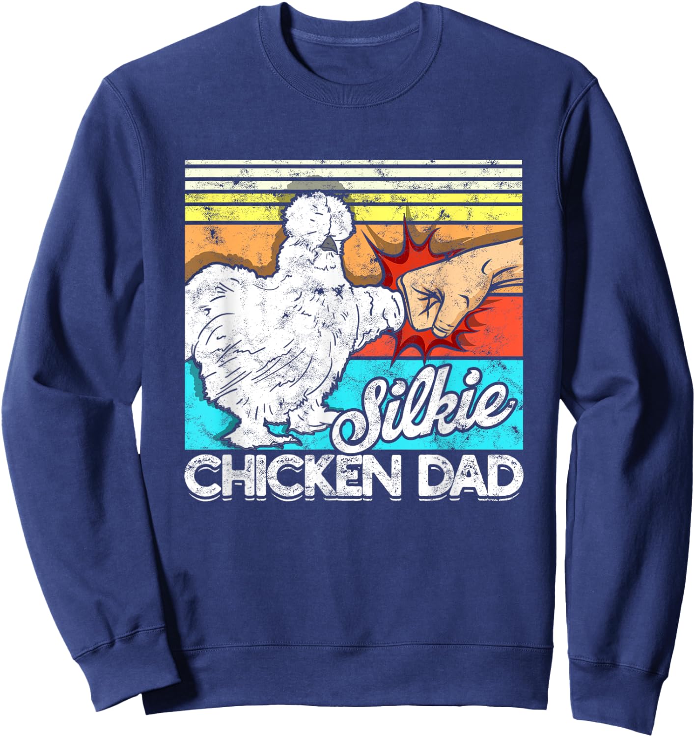 Retro Silkie Chicken Dad Farmer Silky Chickens Sweatshirt - Sweatshirt | Navy