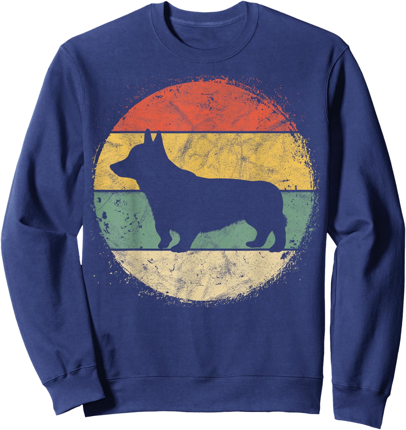Circular Retro Corgi Owner Gift Welsh Corgi Dad Pet Mom Sweatshirt - Sweatshirt | Navy