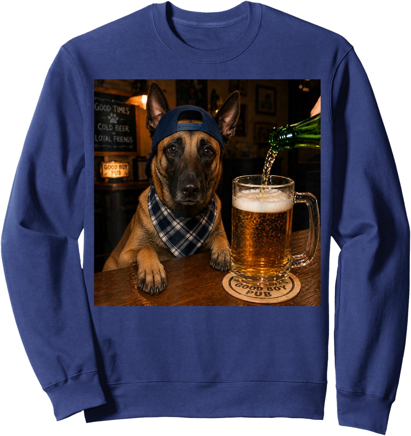 Belgian Malinois Drinking Beer Funny Dog Meme Sweatshirt - Sweatshirt | Navy