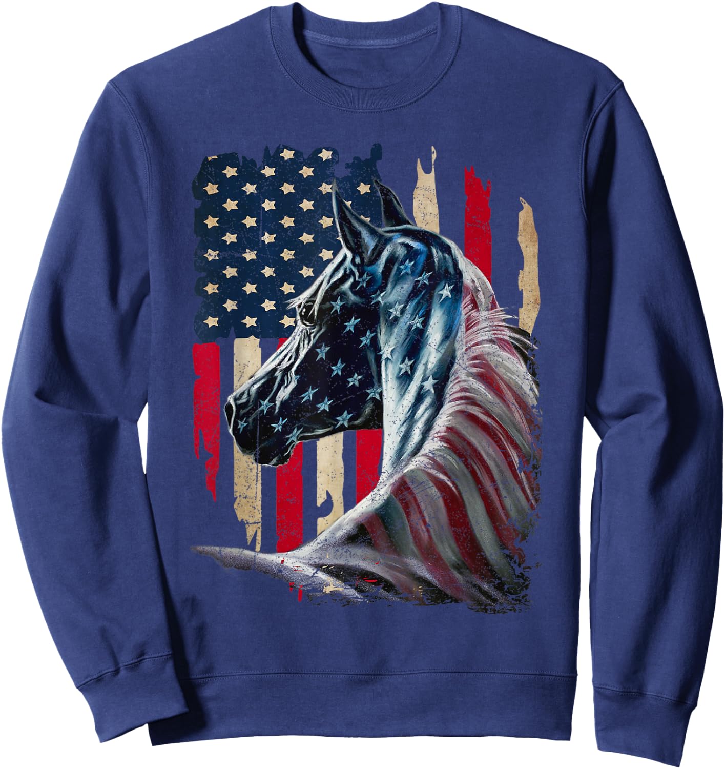 Patriotic Horse American Flag - Horse Vintage Small Sweatshirt - Sweatshirt | Navy