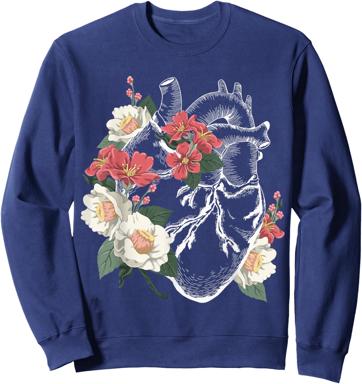 Anatomical Heart Shirt Floral Organ Cardiology Cardiac Nurse Sweatshirt - Sweatshirt | Navy