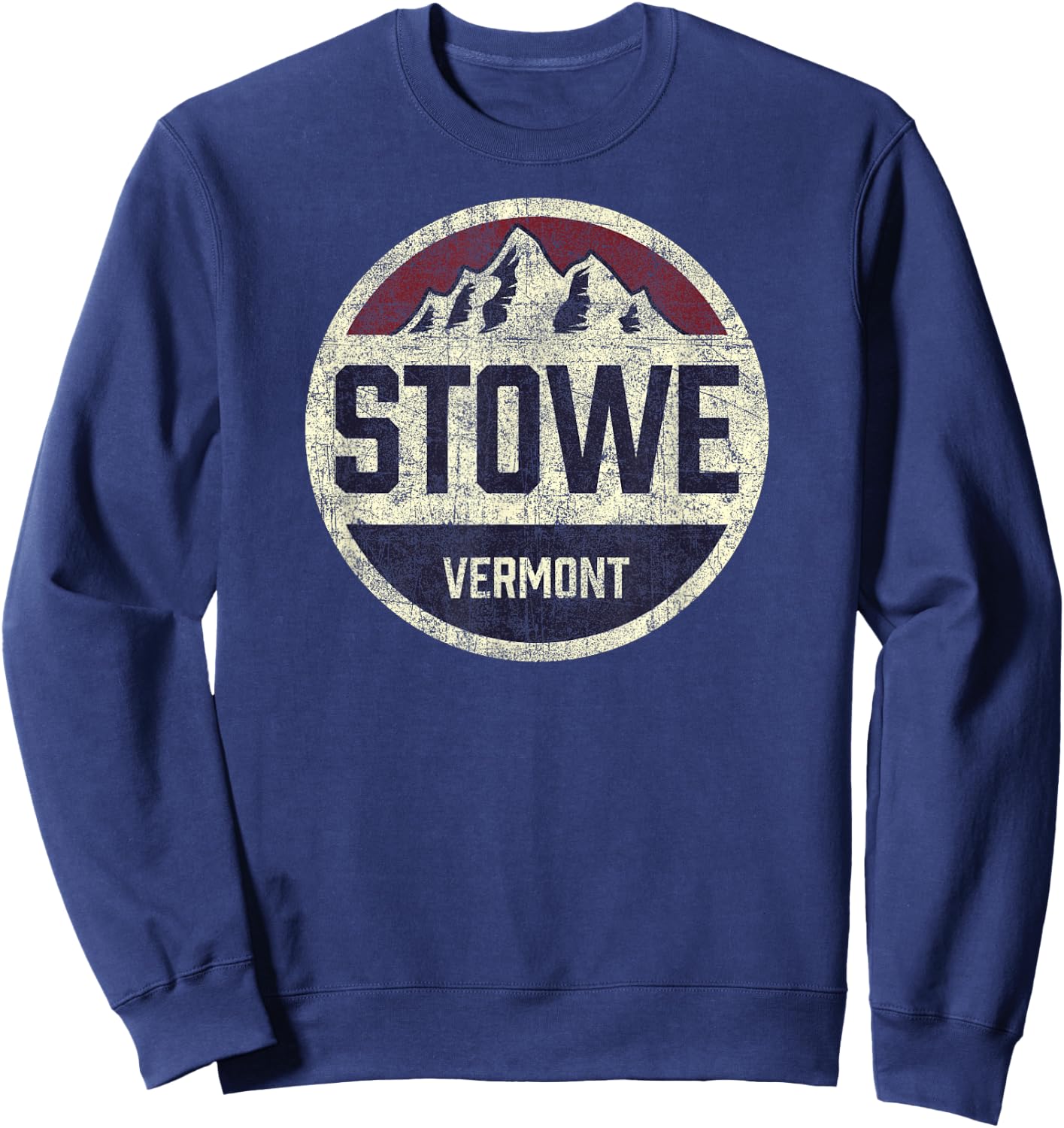 Vintage Retro Stowe Vermont Mountain Circle Ski Sweatshirt - Sweatshirt | Navy
