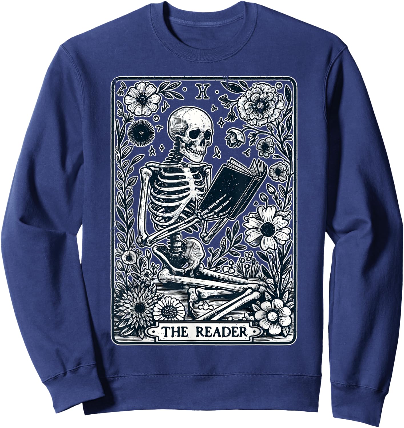 The Reader Tarot Card Skeleton Reading Book Funny Books Sweatshirt - Sweatshirt | Navy