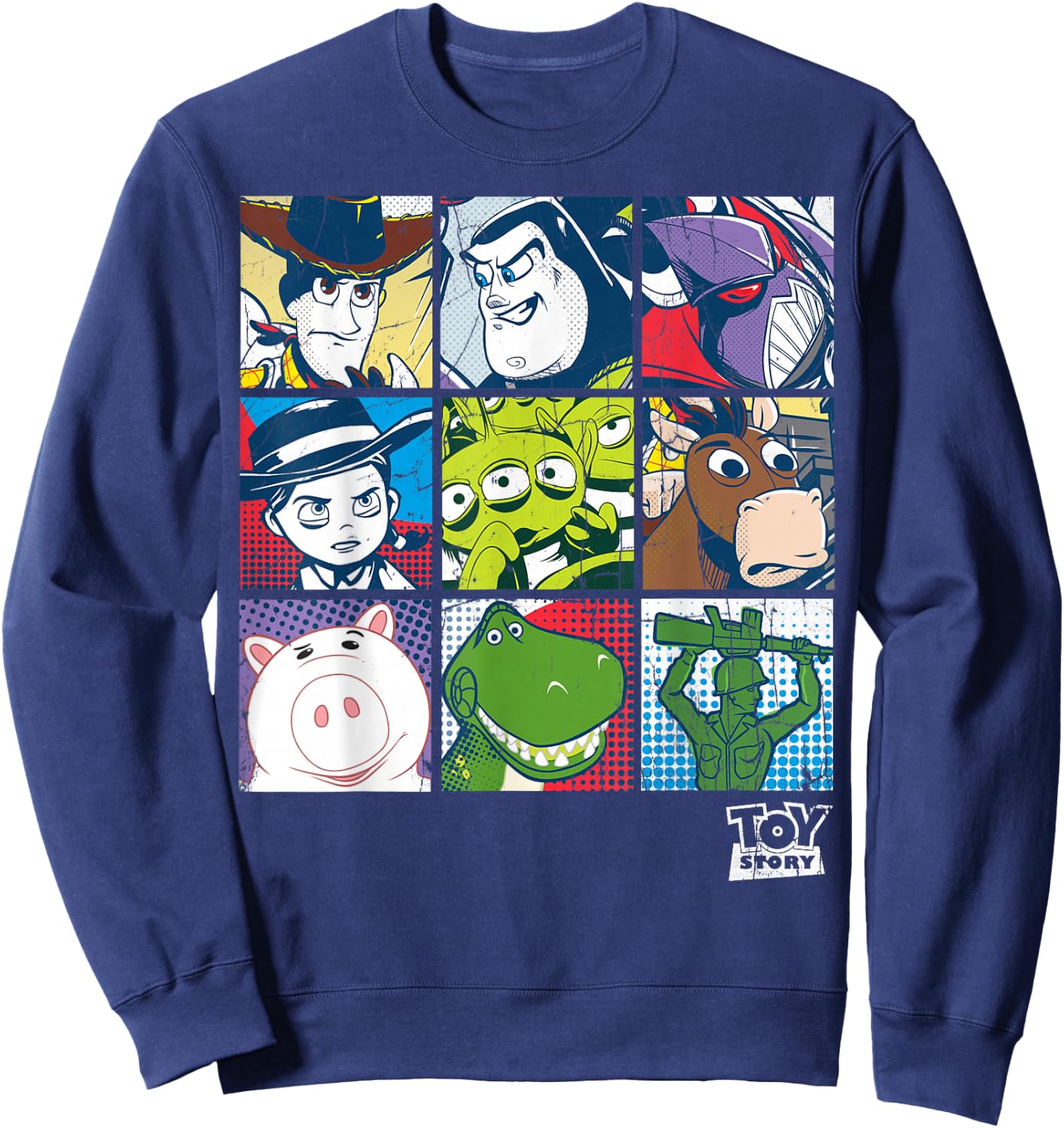 Disney Pixar Toy Story Vintage Faded Retro Character Box Up Sweatshirt - Sweatshirt | Navy