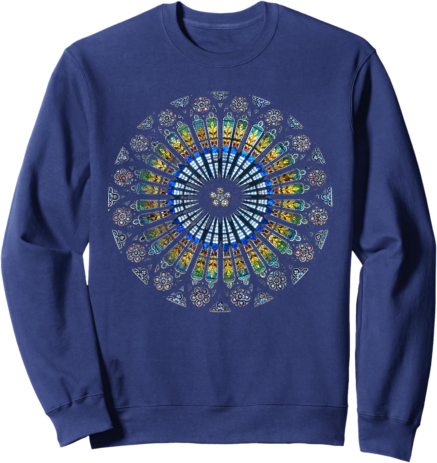 Strasbourg Cathedral France Mandala Stained Glass Window Art Sweatshirt - Sweatshirt | Navy