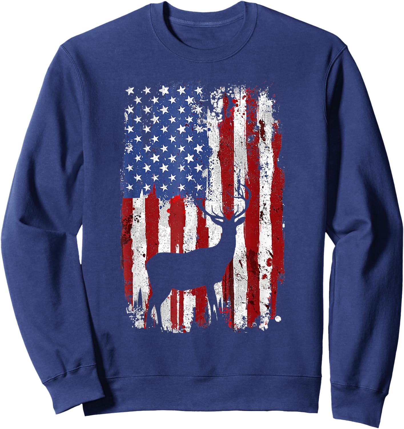 American Flag Deer Hunters Deer on American Flag Sweatshirt - Sweatshirt | Navy