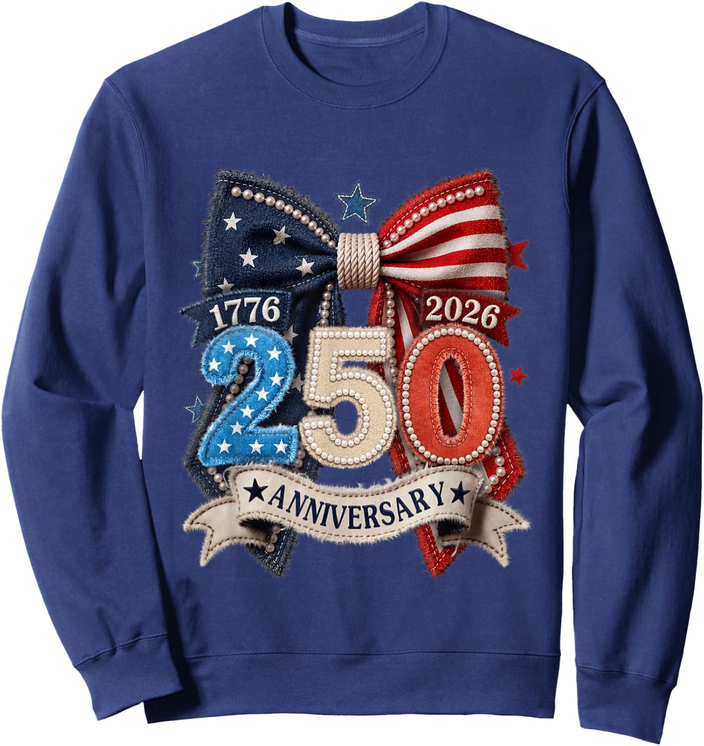 American Flag Bow 250th Anniversary Patriotic Women Pride Sweatshirt - Sweatshirt | Navy