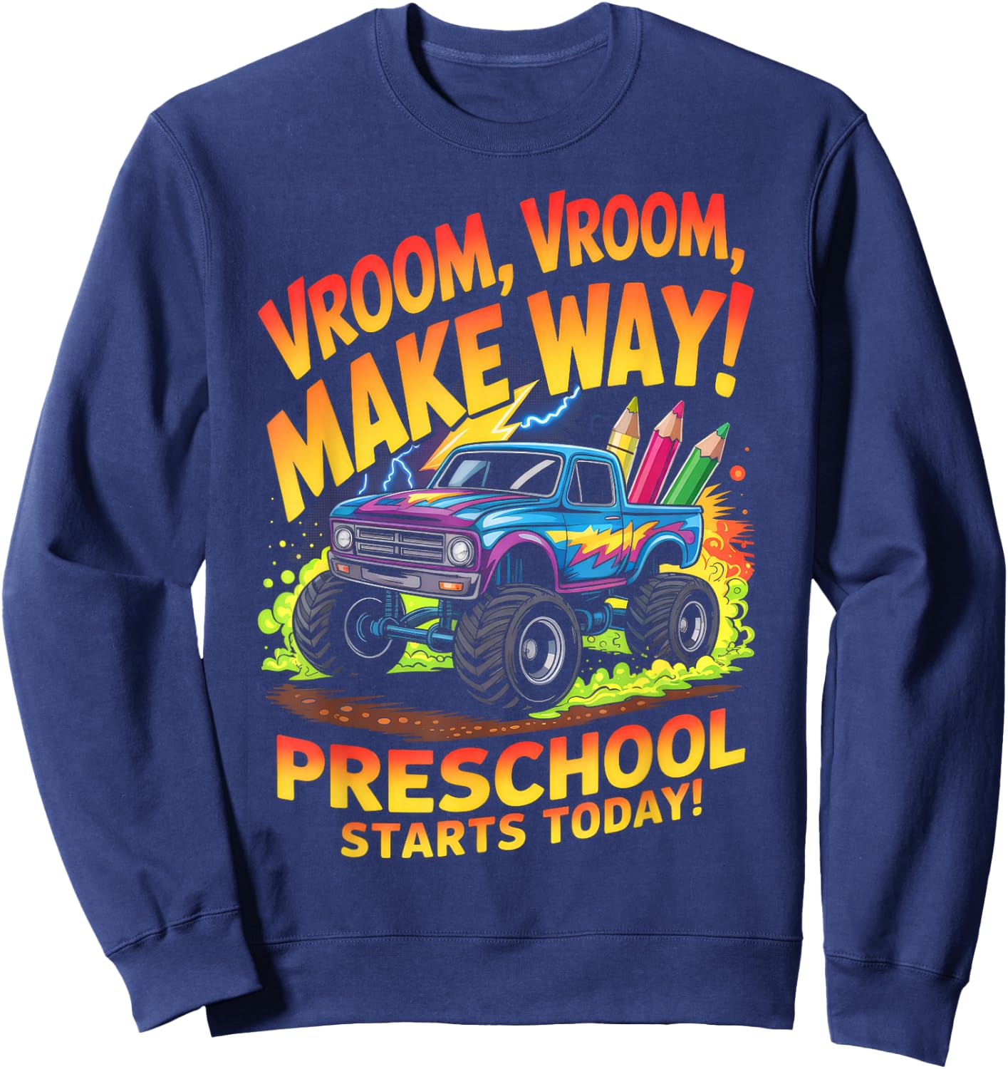 Back to School Preschool Pre-K Monster Truck First Day Boys Sweatshirt - Sweatshirt | Navy