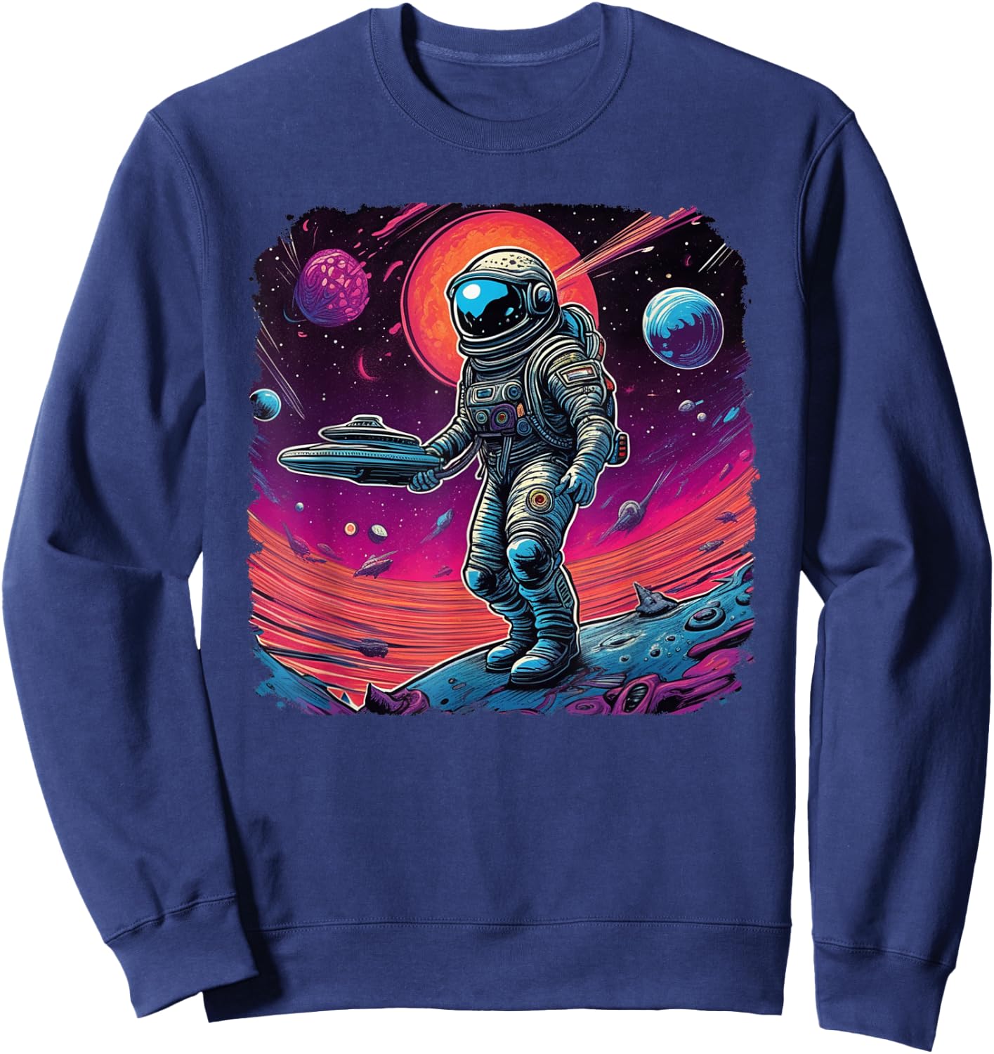 Psychedelic, Trippy, Black Light Astronaut Space Art Sweatshirt - Sweatshirt | Navy