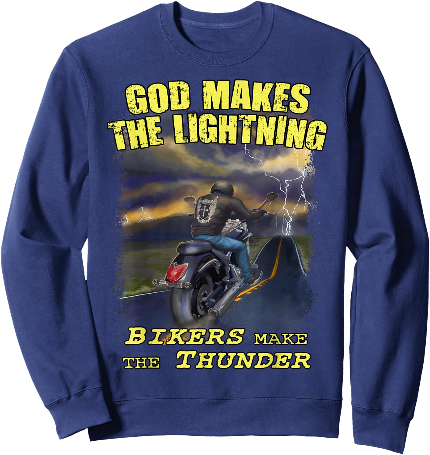 God Lightning Christian Biker Shirt Motorcycle Jesus Design Sweatshirt - Sweatshirt | Navy