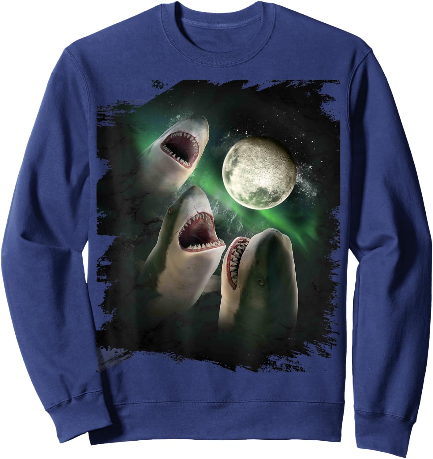 3 Shark Moon, Wolf Shark, Wolves Howl Sweatshirt - Sweatshirt | Navy