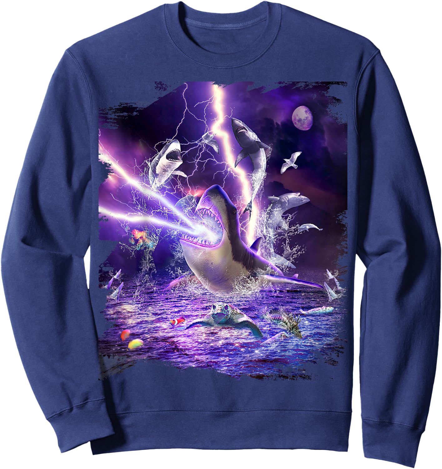 Lightning Shark Sharks Funny Sweatshirt - Sweatshirt | Navy