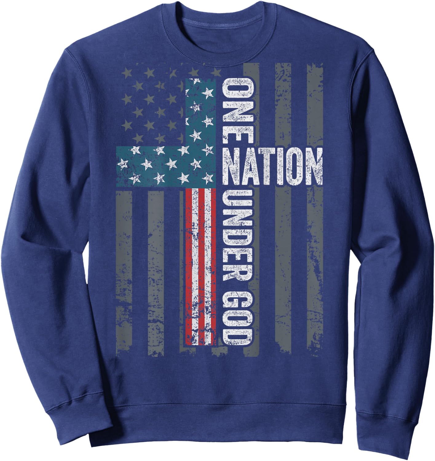 ONE NATION UNDER GOD - USA Cross Flag Christian - ON BACK Sweatshirt - Sweatshirt | Navy