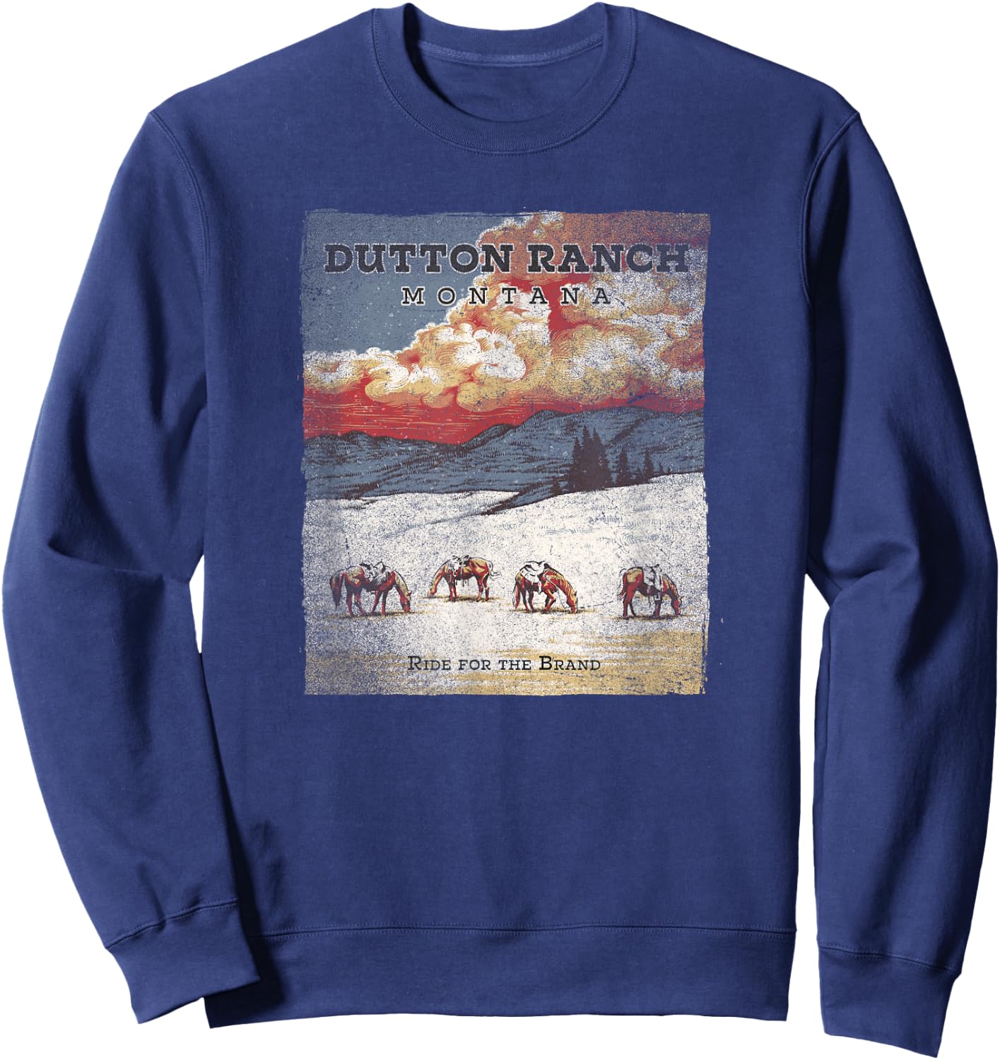 Yellowstone Dutton Ranch Distressed Poster Sweatshirt - Sweatshirt | Navy