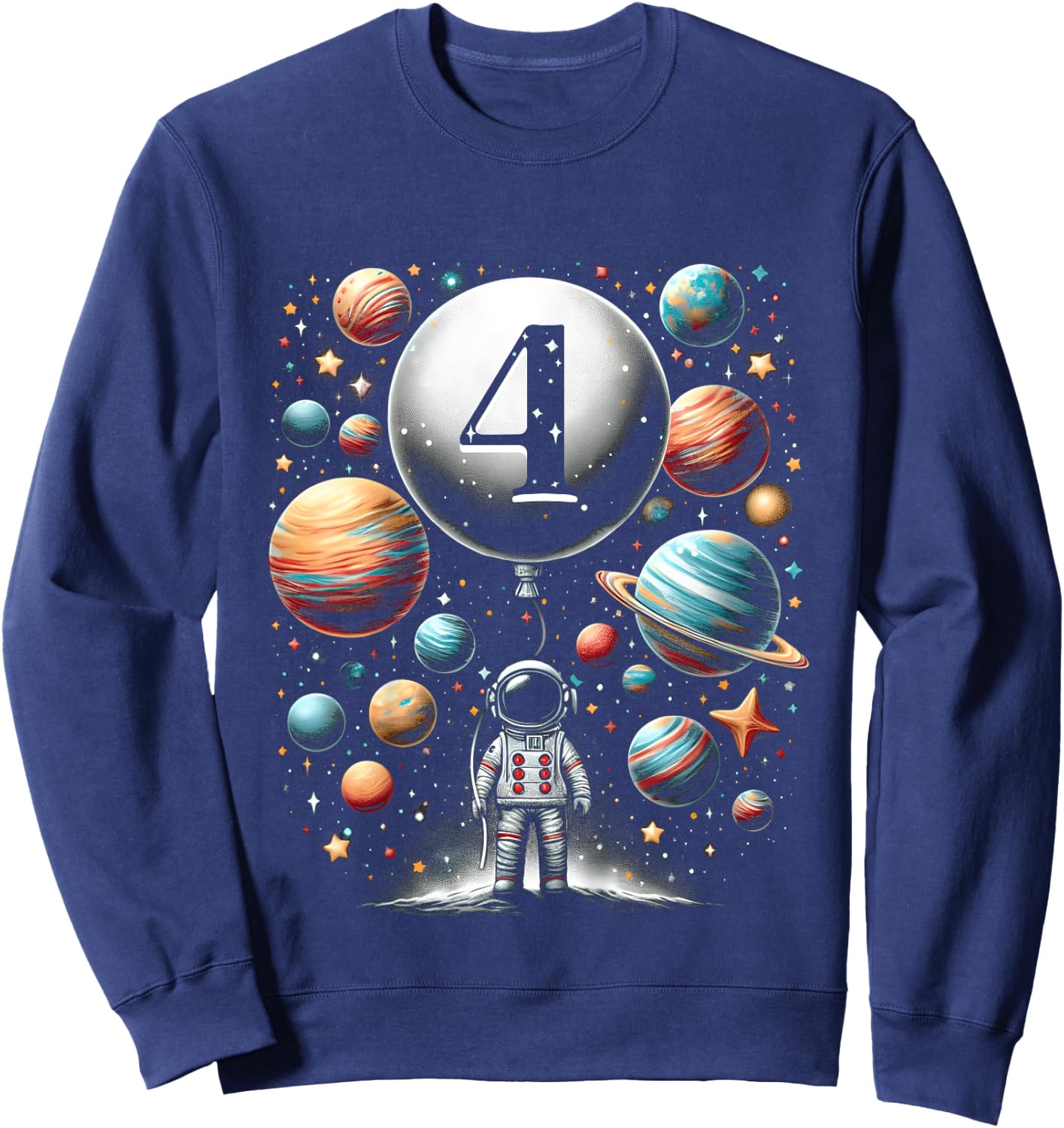 Kids Four 4 Year Old Astronauts 4th Birthday Boys Space Geeks Sweatshirt - Sweatshirt | Navy