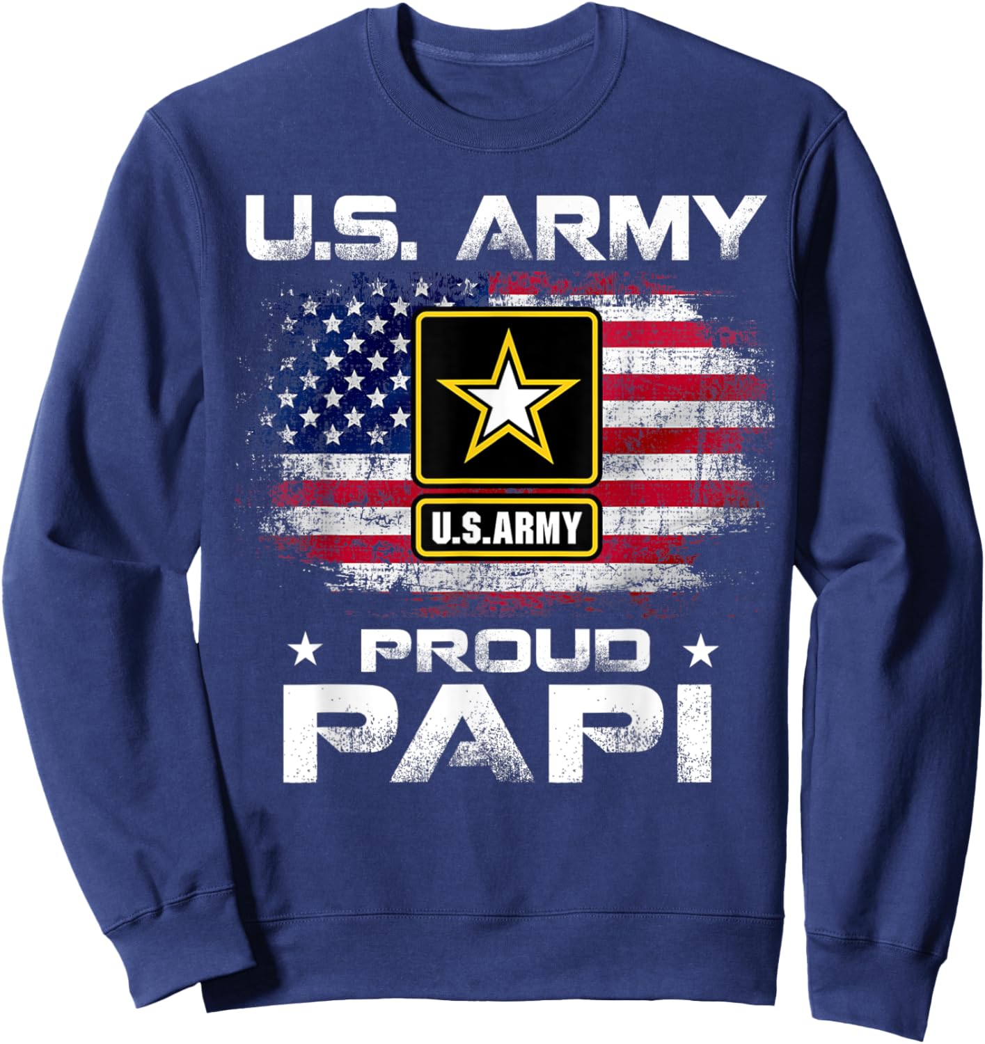 U.S Army Proud Papi With American Flag Gift Veteran Gift Kids Men Sweatshirt - Sweatshirt | Navy
