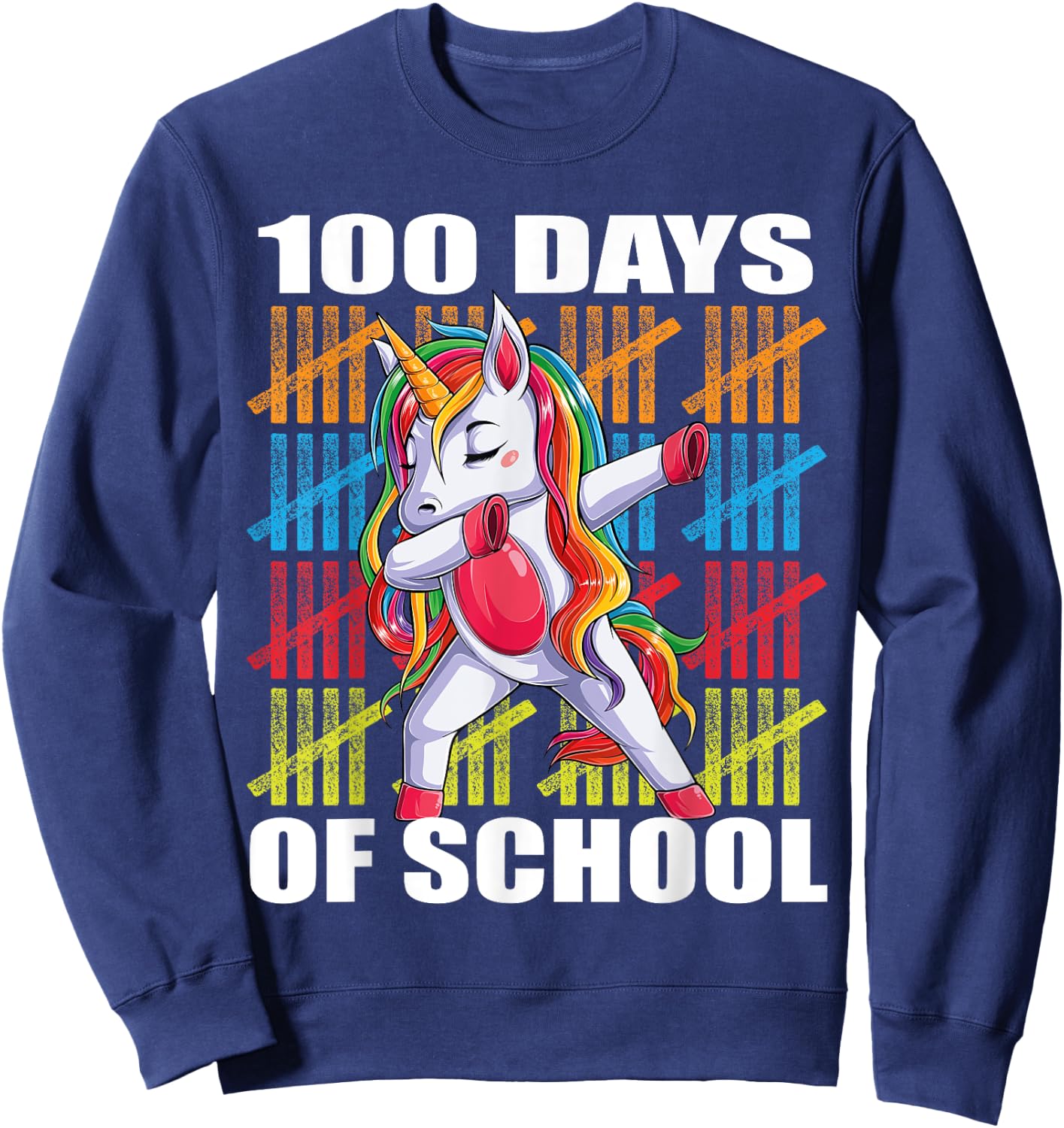 Happy 100th Day of School Unicorn Kids Teachers 100 Days Sweatshirt - Sweatshirt | Navy