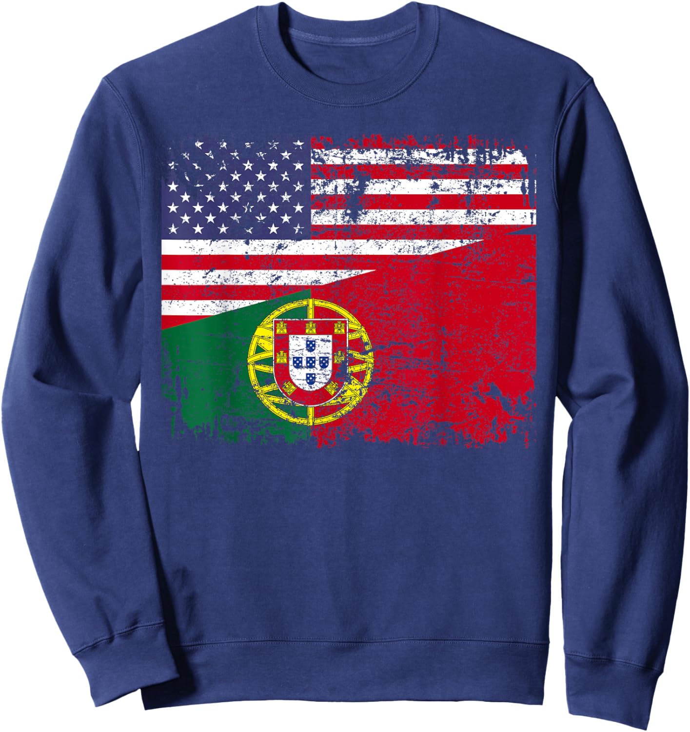 PORTUGUESE ROOTS | Half American Flag | USA PORTUGAL FLAG Sweatshirt - Sweatshirt | Navy