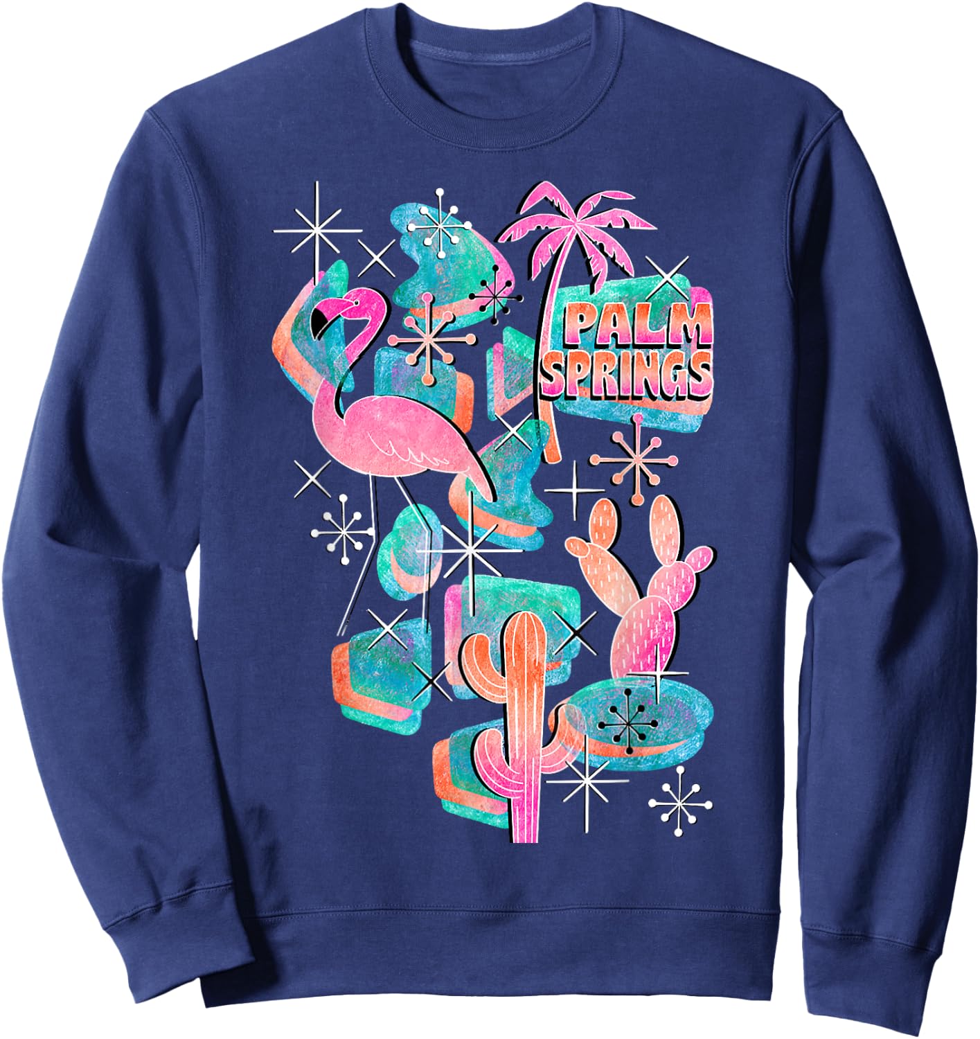 Peachy Palm Springs Vacation, Cool Flamingo On Summer Sweatshirt - Sweatshirt | Navy