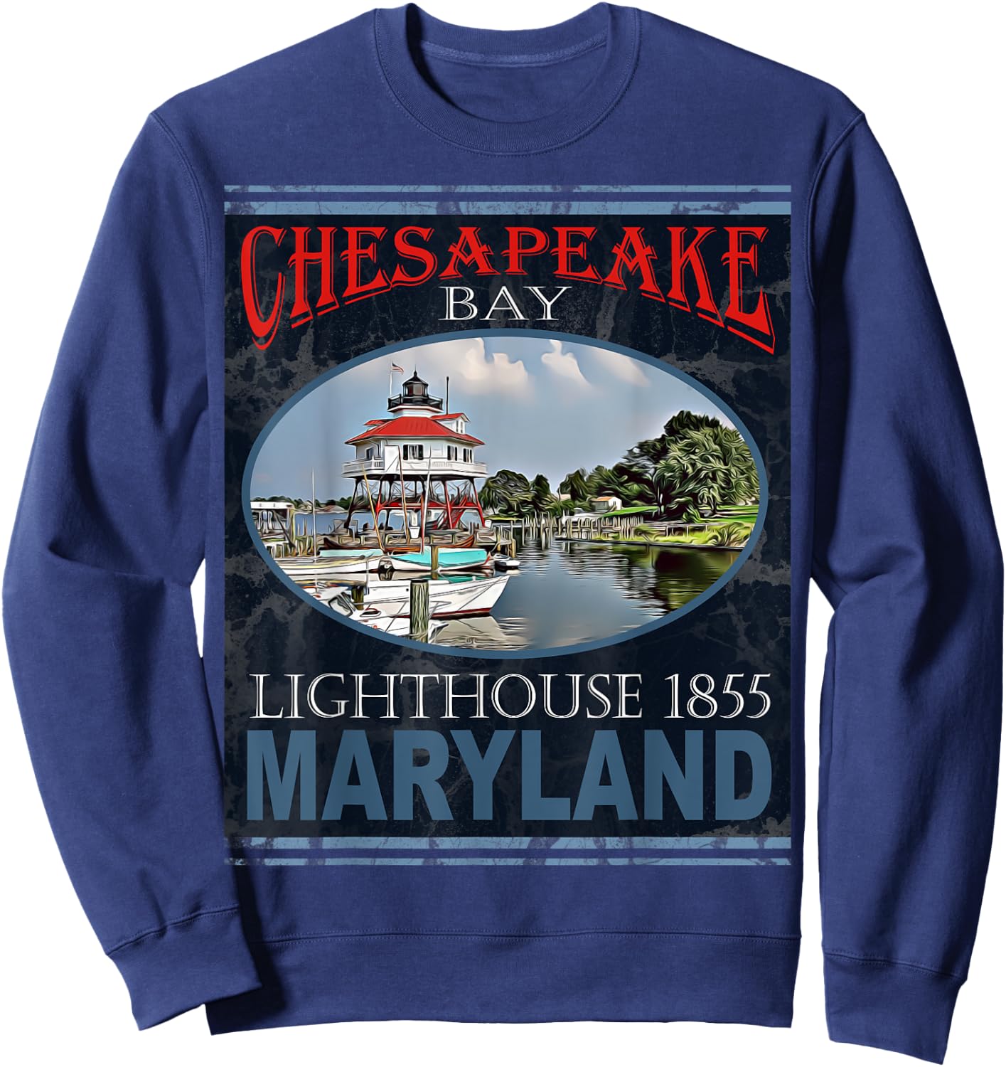 Chesapeake Bay Lighthouse Maryland 1855 Design Sweatshirt - Sweatshirt | Navy