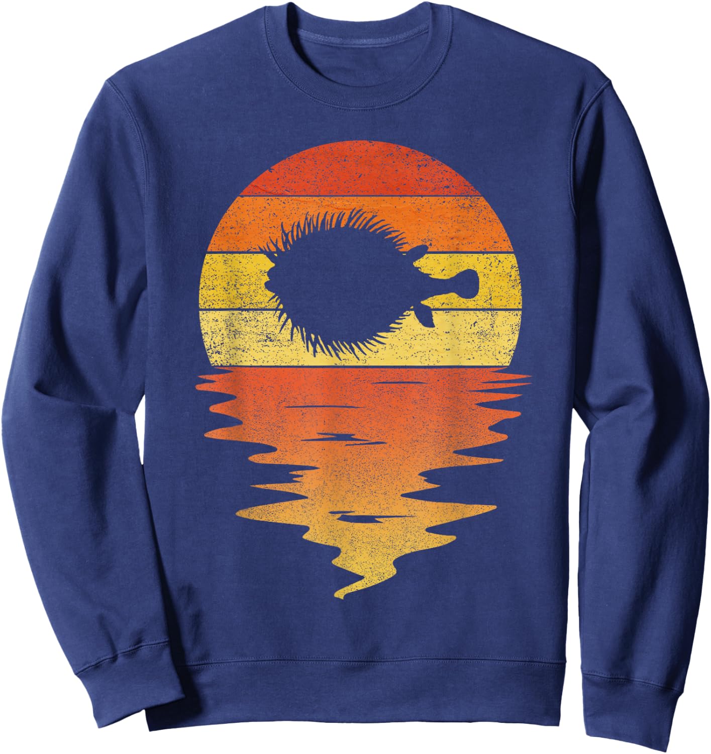 Sea Pufferfish shirt retro sunset 70s vintage puffer fish Sweatshirt - Sweatshirt | Navy