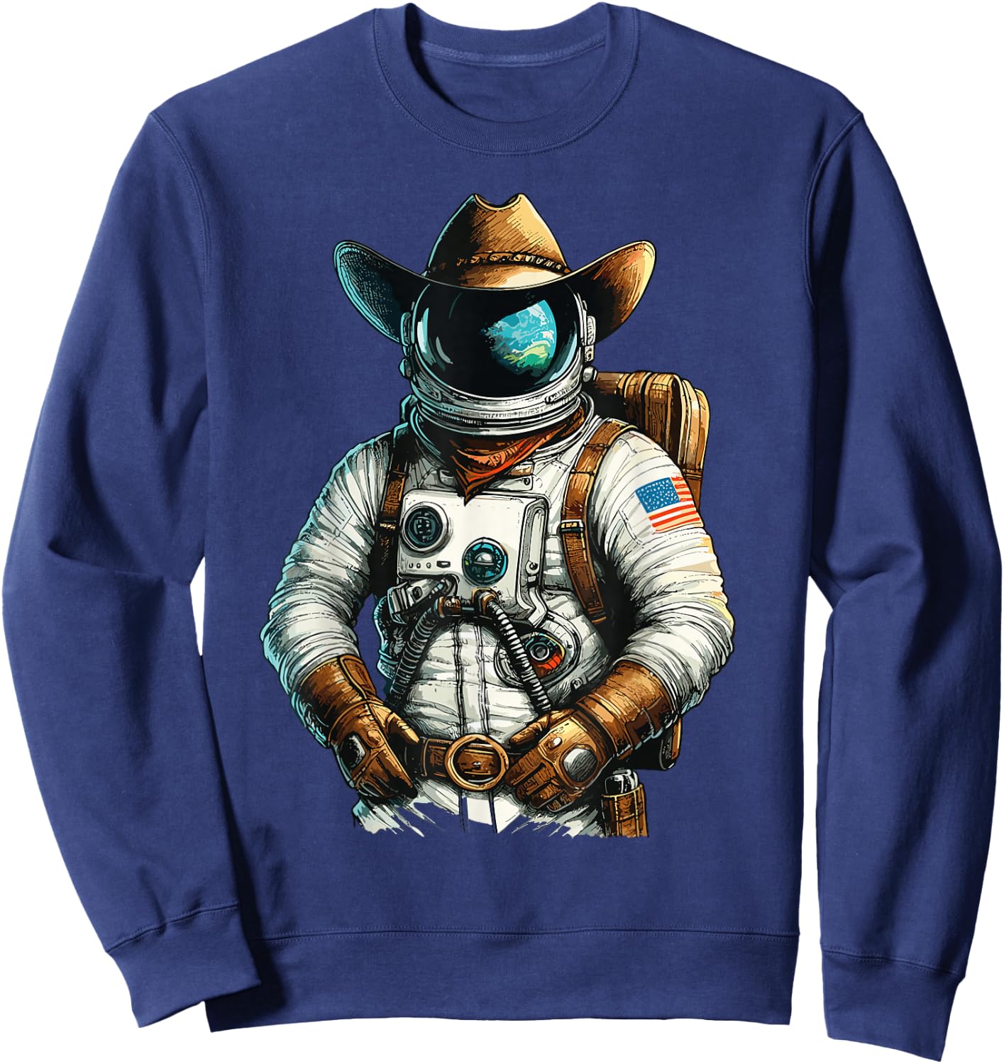 Western Rodeo Cowboy Hat Astronaut Texas Animals Sweatshirt - Sweatshirt | Navy