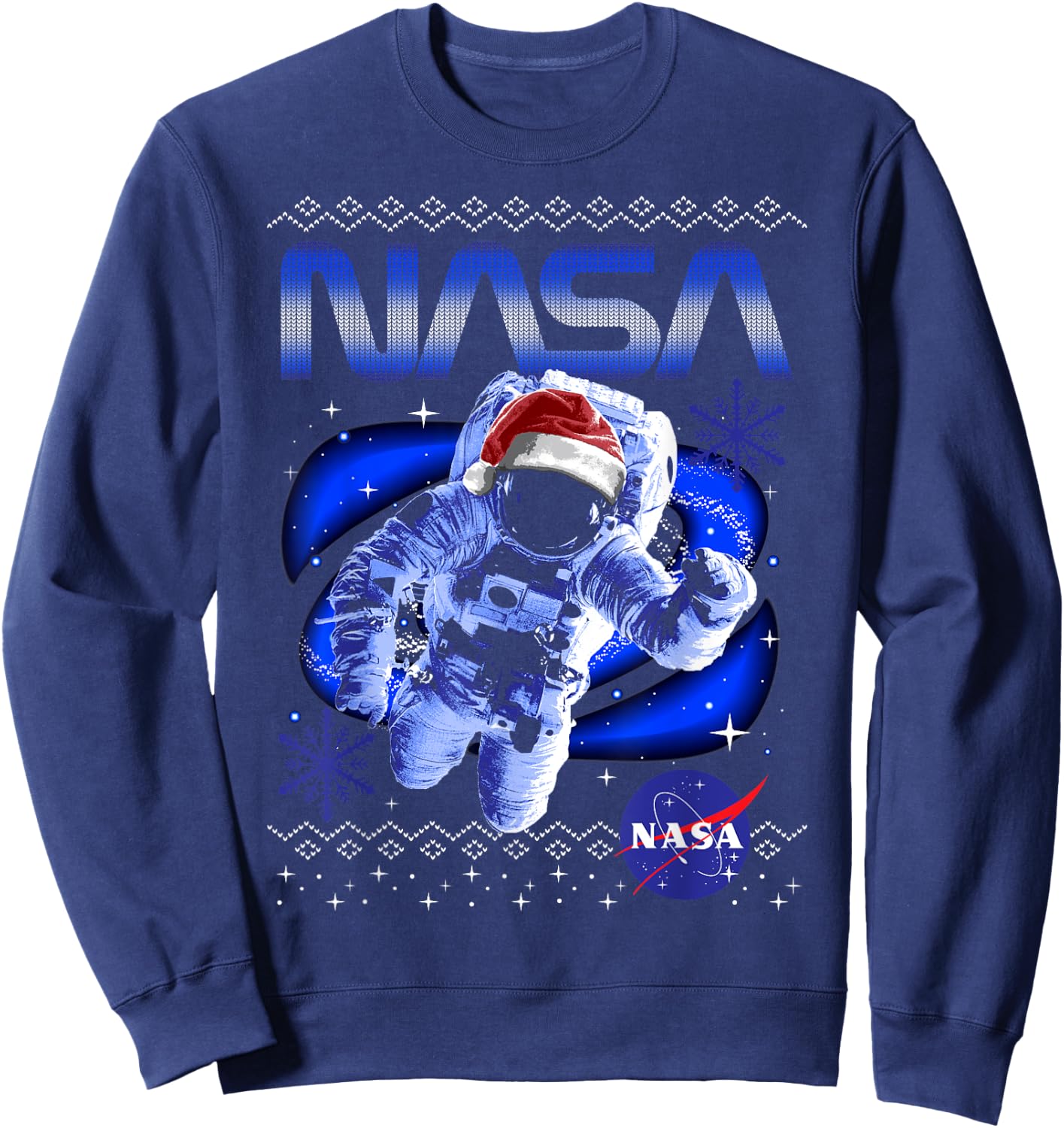 NASA Astronaut Santa Hat Logo Ugly Sweater Sweatshirt - Sweatshirt | Navy