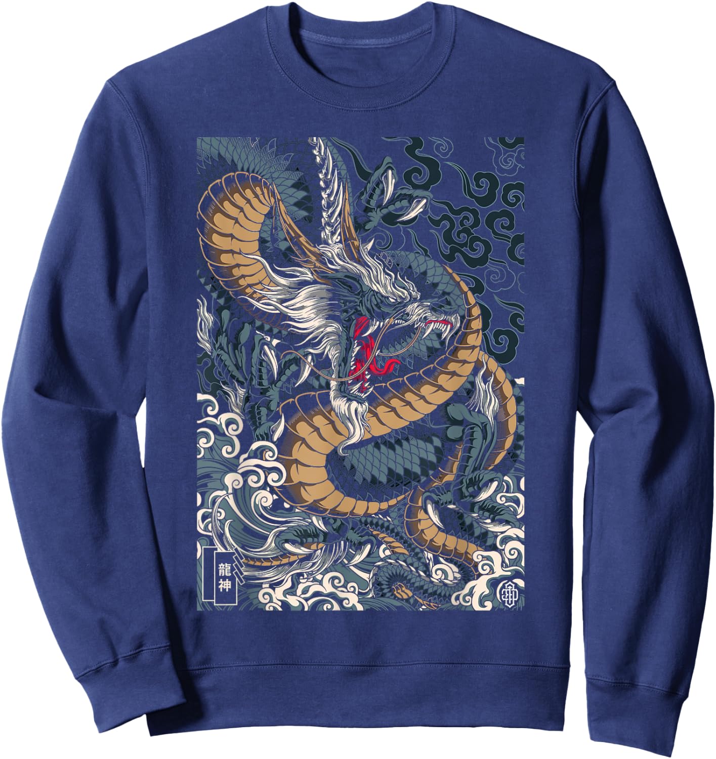 Japanese Tokyo Dragon Asian inspired retro 80 style Graphic Sweatshirt - Sweatshirt | Navy