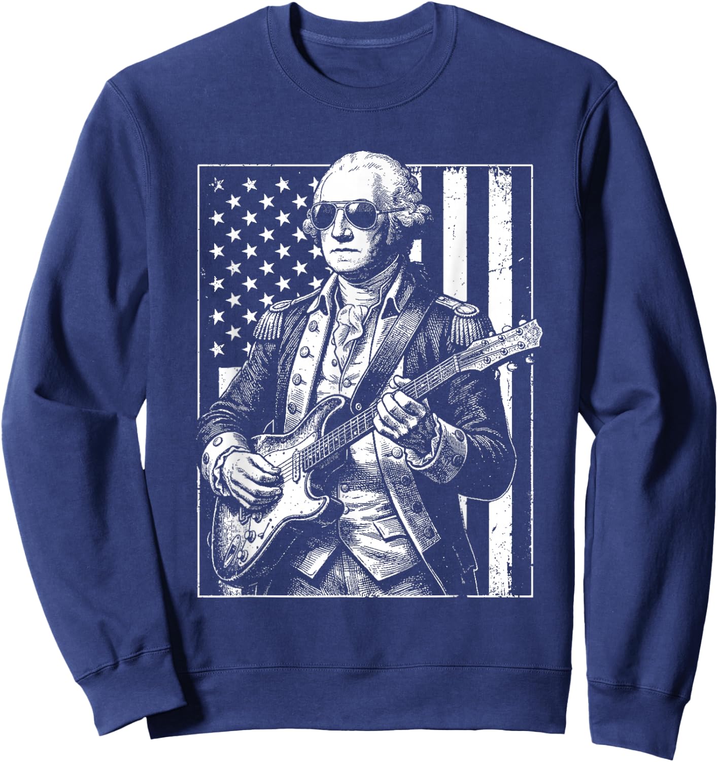 George Washington Playing Guitar Vintage Funny Humor Top Sweatshirt - Sweatshirt | Navy