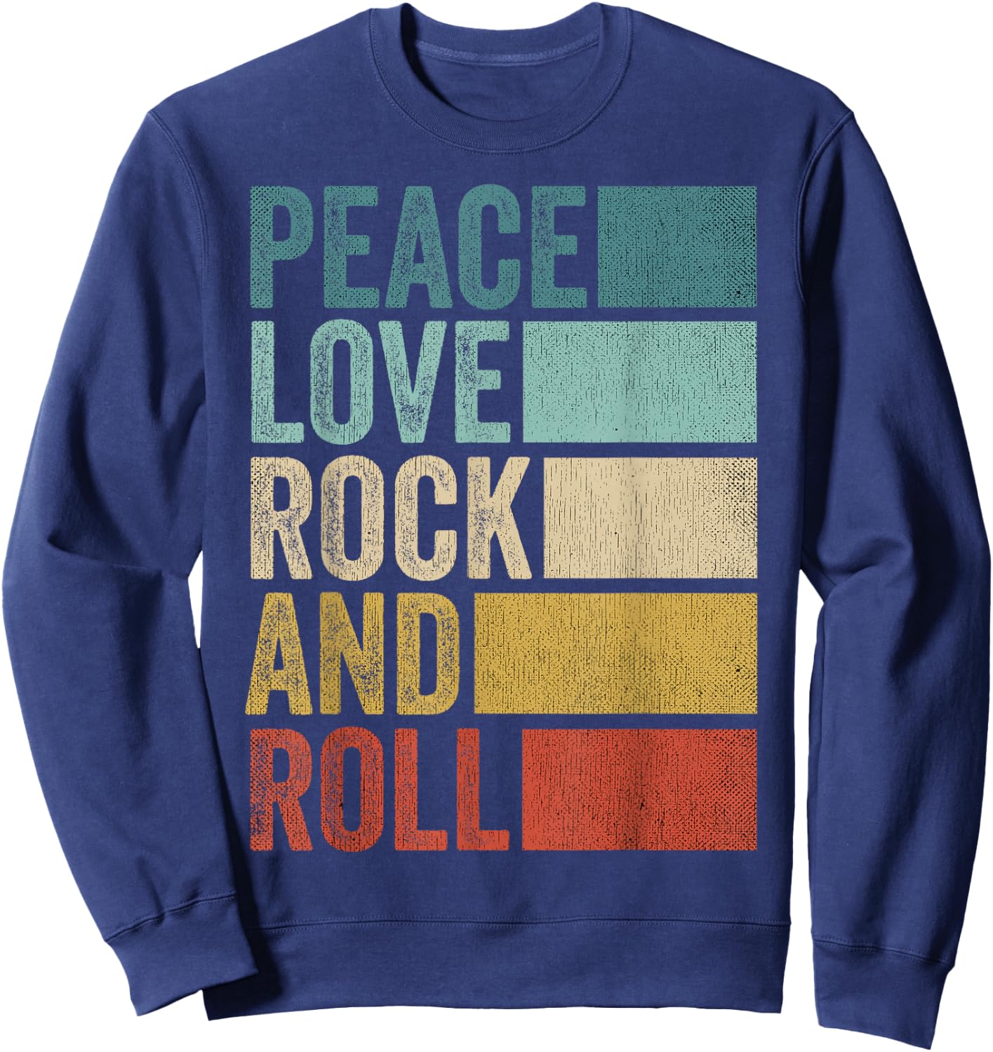 Retro Rocknroll Music Peace Love Rock And Roll Sweatshirt - Sweatshirt | Navy