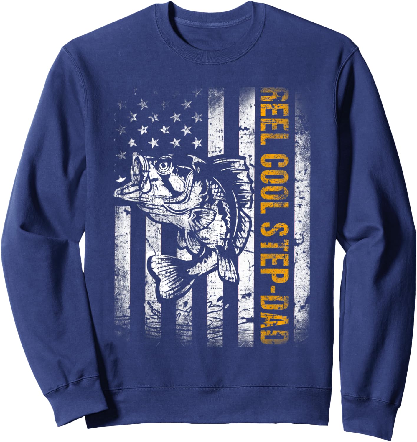 Reel Cool Step-Dad American Flag Fishing Fathers Day Sweatshirt - Sweatshirt | Navy