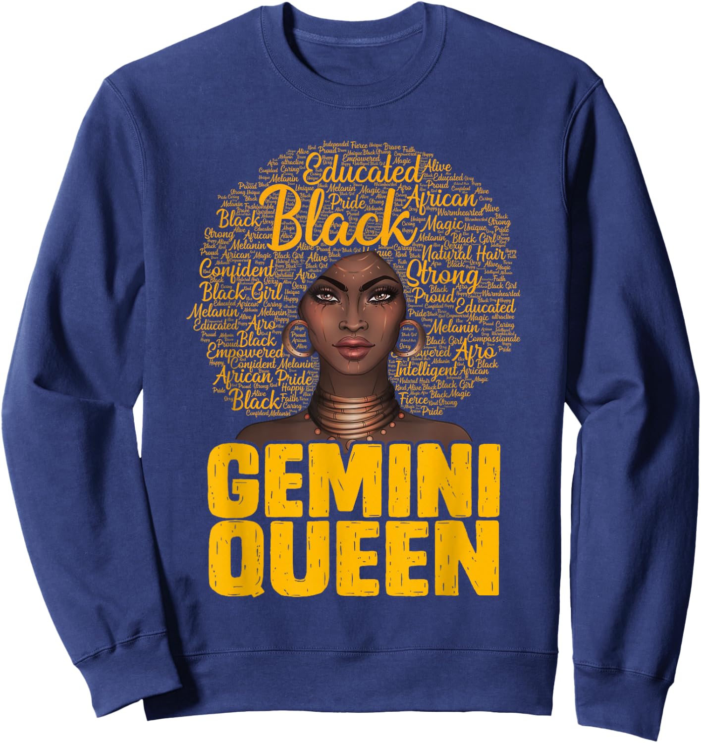 Gemini Queen Black Woman Afro Natural Hair African American Sweatshirt - Sweatshirt | Navy
