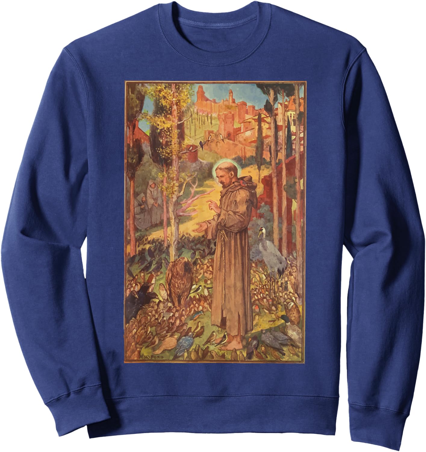 St Francis of Assisi Art Patron Saint of Animals Catholic Sweatshirt - Sweatshirt | Navy