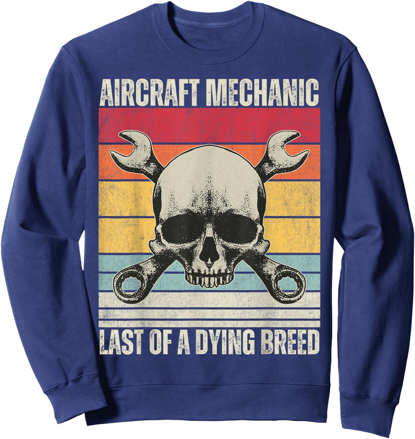 Aviation Mechanic Vintage Skull, Vintage Aircraft Mechanic Sweatshirt - Sweatshirt | Navy
