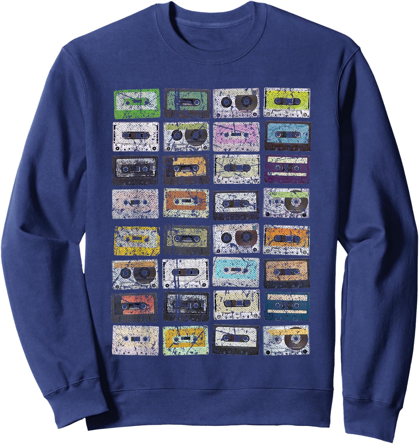 Cassette Tapes 1980s Music Distressed Vintage Look Sweatshirt - Sweatshirt | Navy