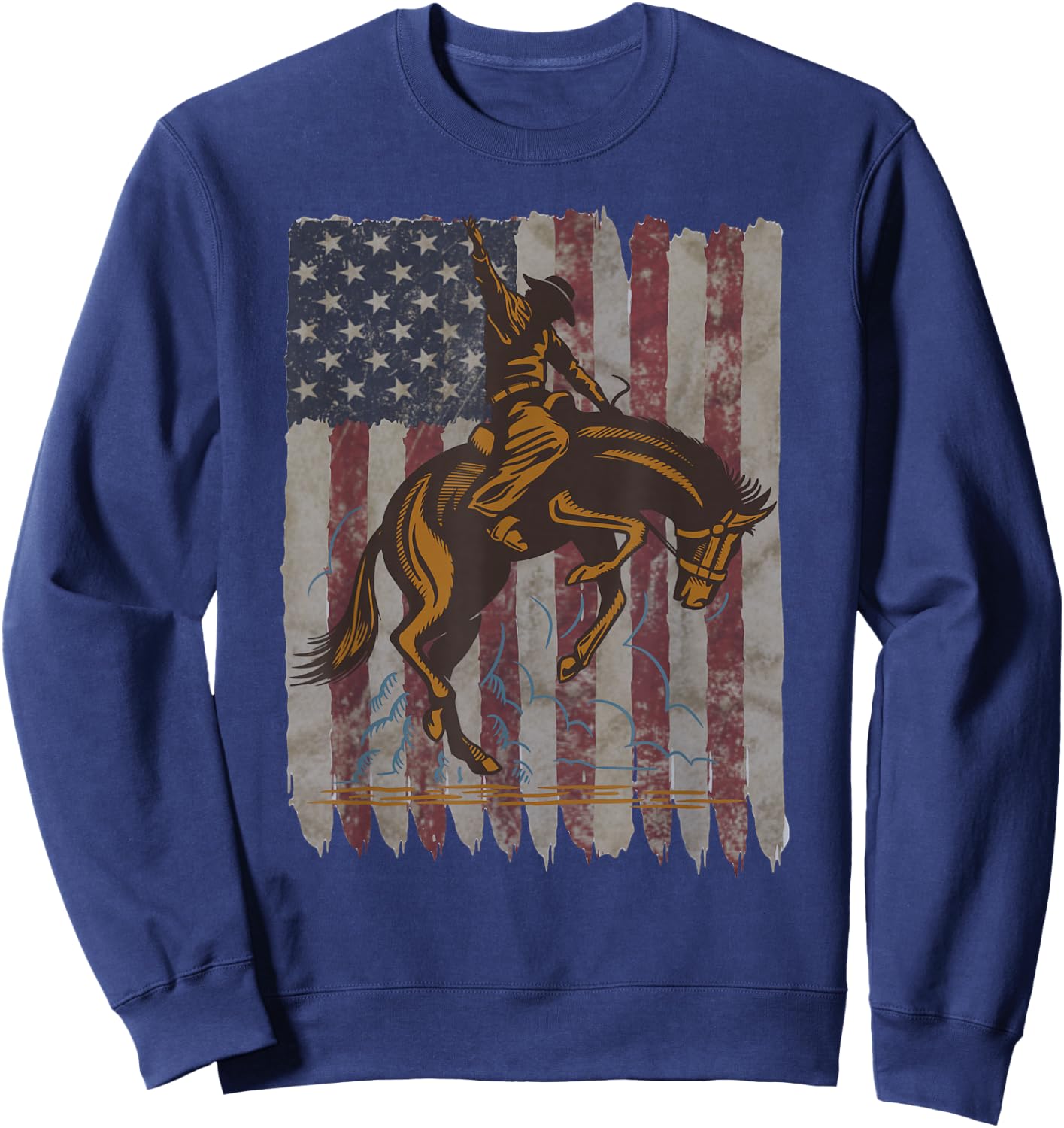 Patriotic Rodeo Bronc Rider American Flag Cowboys Riding Sweatshirt - Sweatshirt | Navy