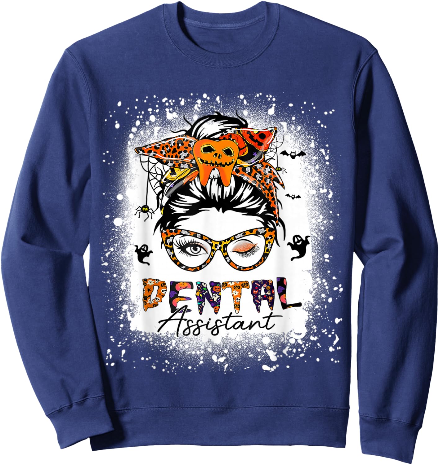 Dental Life Messy Bun Dentist Dental Assistant Halloween Sweatshirt - Sweatshirt | Navy