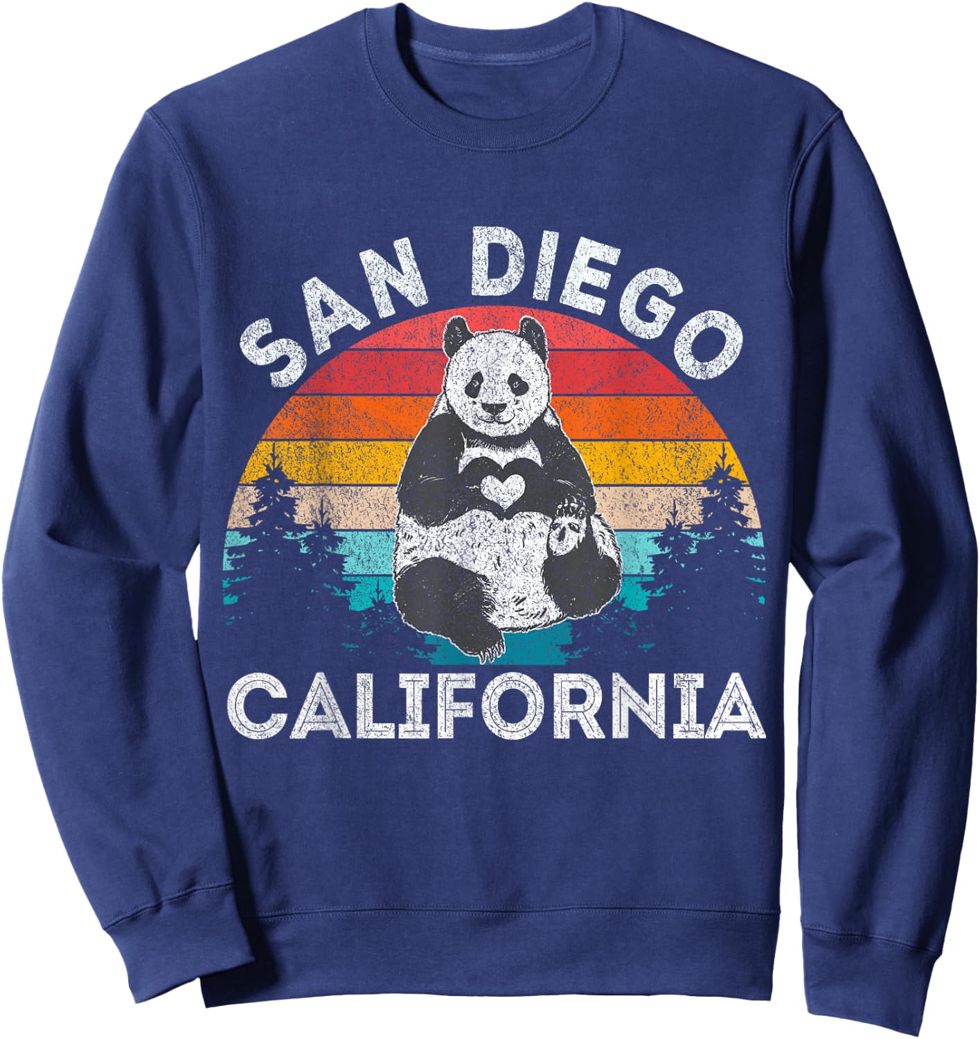 Funny San Diego Panda California Souvenir Gift San Diego Retro Panda Zoo California Vintage Black Sweatshirt - Sweatshirt | Navy