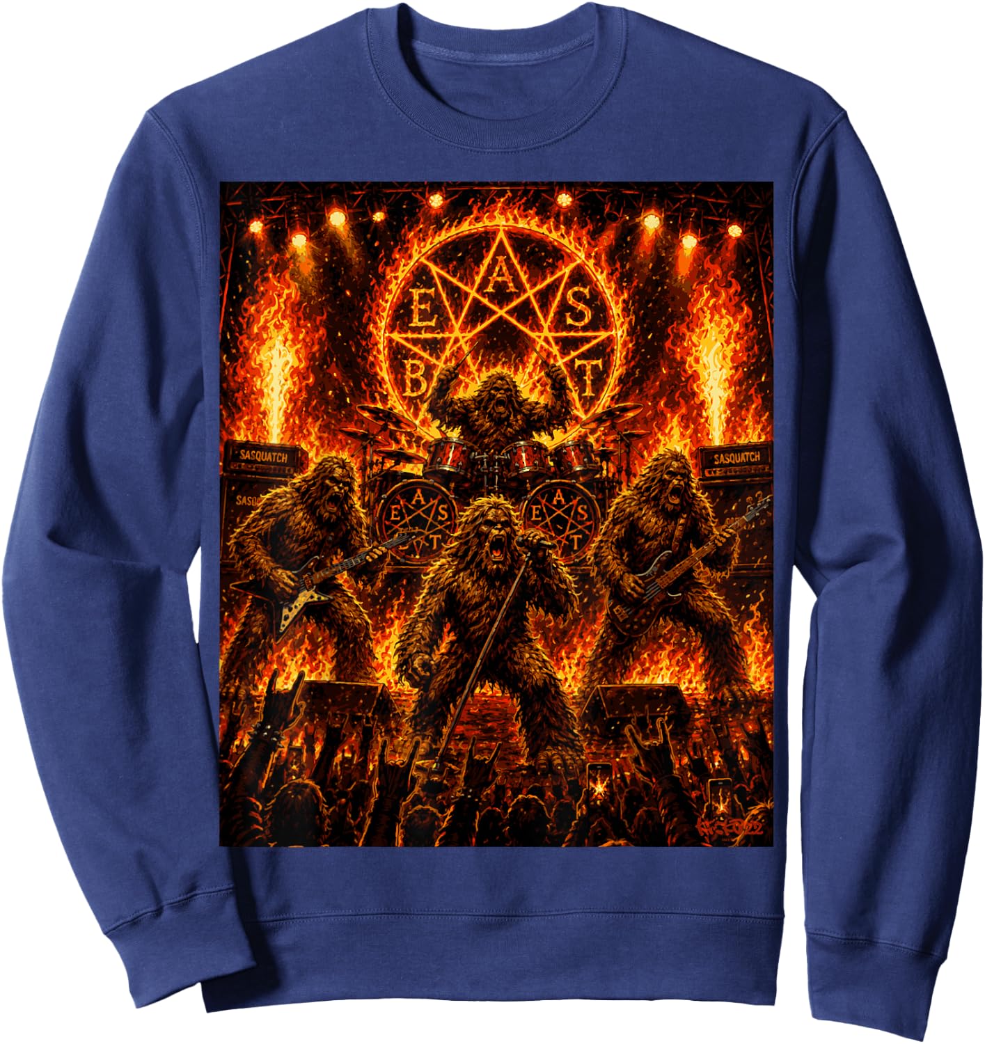Bigfoot Heavy Metalband Beast - Sasquatch Rock Concert Comic Sweatshirt - Sweatshirt | Navy