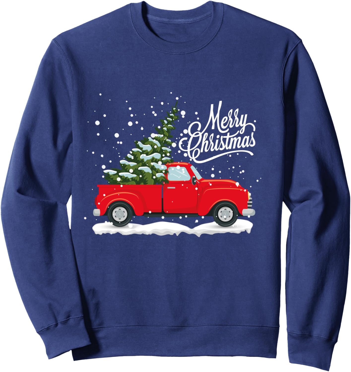 Vintage Red Truck Christmas Tree Sweatshirt - Sweatshirt | Navy