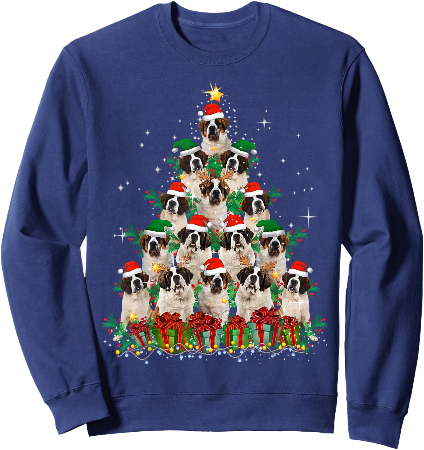 Saint Bernard Dog Christmas Tree Family Xmas Pajama Matching Women Kids Sweatshirt - Sweatshirt | Navy